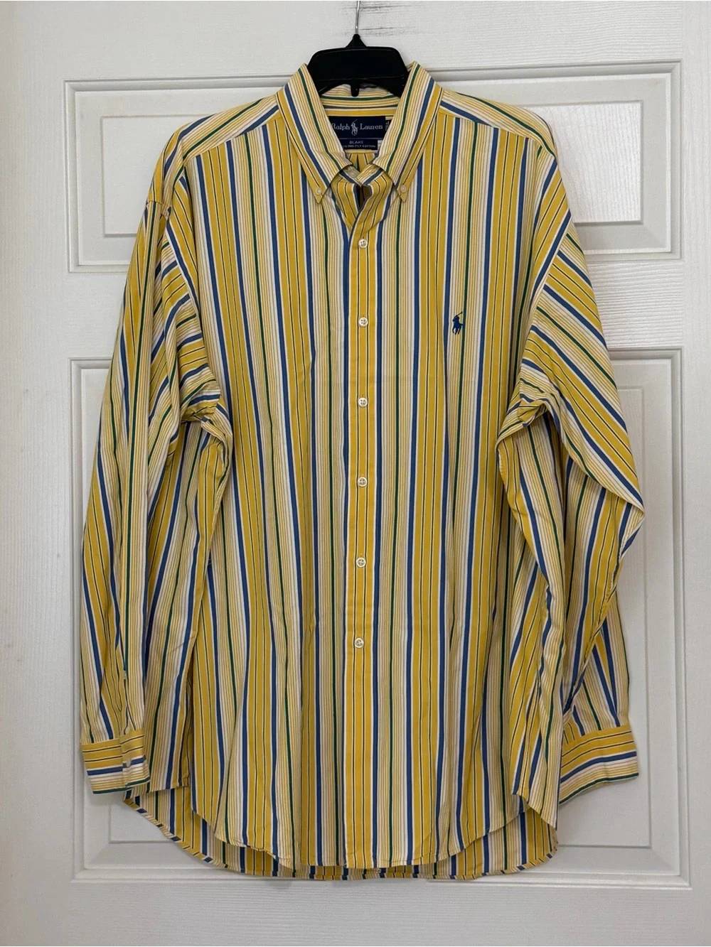 Vintage Ralph Lauren Polo Yellow Blake Striped Button Down Shirt Size XL Preppy